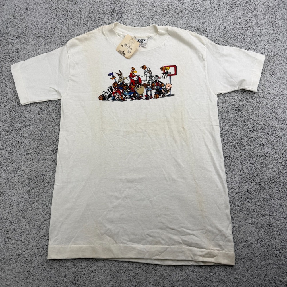 Acme Looney Tunes Shirt Youth Large White Basketball USA Made Single Stitch VTG